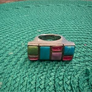 Colorful Geometric Silver Ring